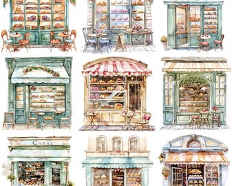 Watercolor Parisian Cafe Clipart: High-Resolution Pastries (PNG Digital Download)
