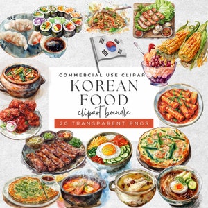 Gourmet koreanisches Essen Aquarell Clipart Bundle - 20 PNGs für Kulinarische Designs für Speziallebensmittelmarkt Werbung