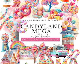 Candyland Sweets Clipart Mega Bundle, 415 bunte PNGs (Digitaler Download)