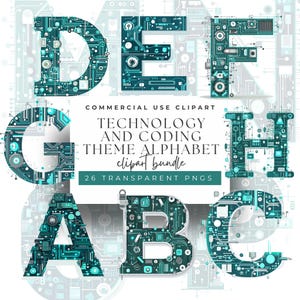 Clipart technisch alfabet: printplaatletters, STEM-decor (PNG)