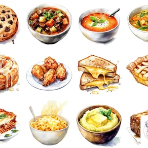 48 Köstliche Komfort Speisen Clipart Illustrationen Perfekt Für Feiern Wärme, Nostalgie, Und Kulinarischer Freude in Kreativen Designs