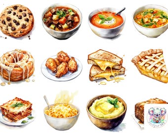Comfort Food Clipart: 48 Hand-Painted PNG Illustrations (Digital Download)