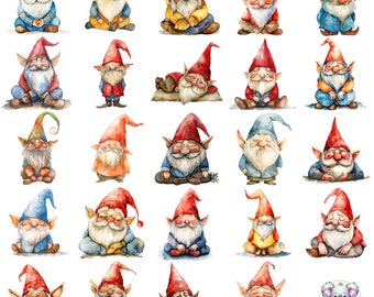 Watercolor Sleepy Gnome Clipart: Whimsical Illustrations (PNGs)