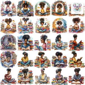 PNG ad alta risoluzione con clipart ragazza nera ad acquerello - 28 splendide illustrazioni, 300 DPI per usi creativi
