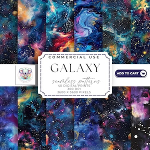 Cosmic Canvas - Galaxy naadloos patroon digitaal papier, 40 sterrenhemels 300 dpi prints hoge resolutie jpeg&#39;s