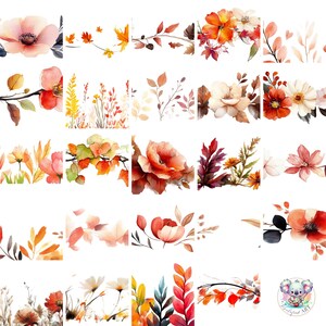 Autumn Floral Border Clipart Collection for Instant Download - Perfect for Sublimation Design Projects