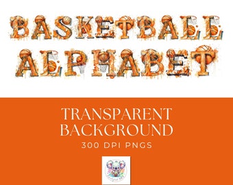 Watercolor Basketball Alphabet Clipart: 300 DPI PNG Set (Digital Download)