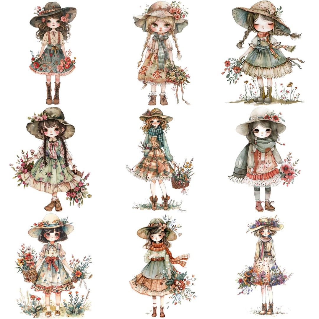 Watercolor Flower Girl Clipart PNG: Whimsical Floral Illustrations ...