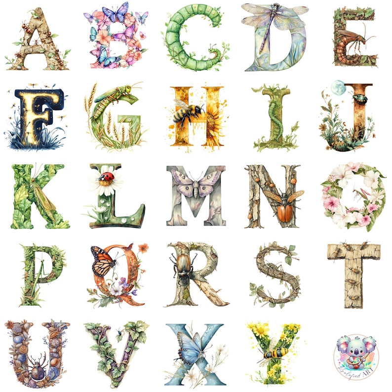 Lenttes Insect Watercolor Insect Alphabet Clipart: Bug ABC PNG Font for Learning - Etsy