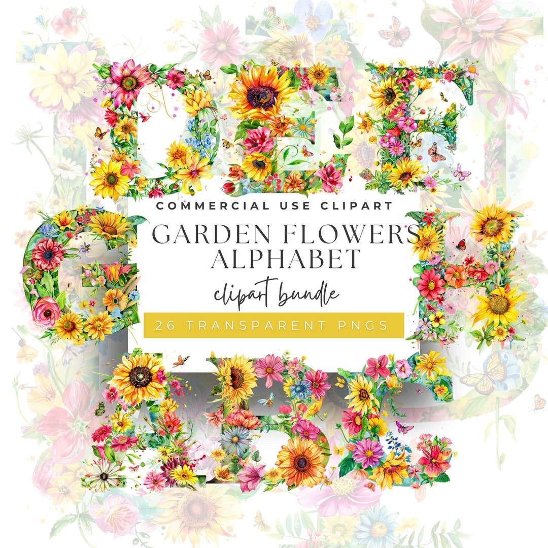 Floral Alphabet Clipart: Garden Flower Letters, A-Z (PNG) - Etsy
