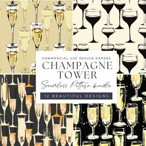 Sparkling Celebrations: Champagne Tower Pattern Papers - 12 Seamless Patterns | 300 DPI | 3600 X 3600 Pixels