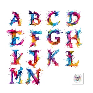 Kreative Buchstaben auf Leinwand - mutige Farben Alphabet Clipart - 26 künstlerische PNGs für digitale Kunstwerke, 300 DPI