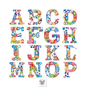 Alphabet Fun with Watercolor Sports Letter Alphabet Clipart - 26 Unique Designs for Educational Materials and Sports Decor, 300 DPI PNGs