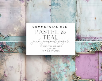 Pastel Teal Ephemera: Vintage Journal Pages (Digital Download)