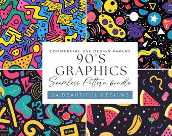 90s Graphics Seamless Pattern: Retro Digital Paper Pack (300 DPI JPEGs)