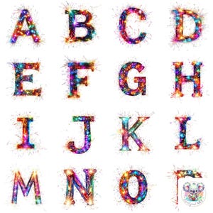 Clipart de alfabeto de fogos de artifício - Complete 26 letras para celebrações de ano novo, festas e designs festivos