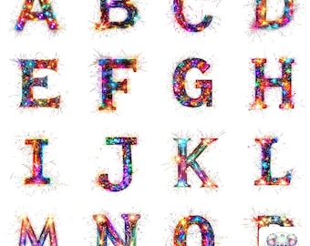 Fireworks Alphabet Clipart - Complete 26 Letters for New Year’s Celebrations, Parties, and Festive Designs