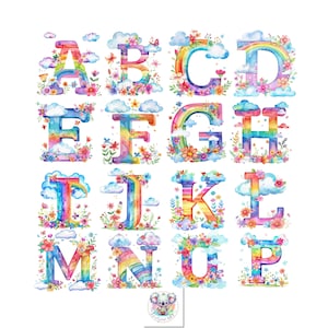 Letras vibrantes del arco iris - Colección de imágenes prediseñadas del alfabeto de acuarela - 26 PNG - Alta resolución - Uso comercial