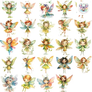 Zauberhafte Aquarell Cute Spring Fairy Cliparts PNGs: 24 einzigartige 300 DPI Bilder für DIY-Projekte, Einladungen und mehr