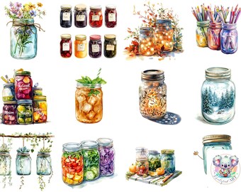 Mason Jar Clipart: Hand-Painted Illustrations (Digital Download)