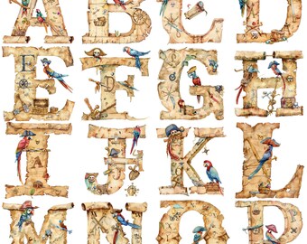 Pirate Alphabet Clipart: 26 High-Resolution PNGs (300 DPI)