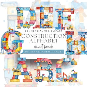 ABC du constructeur - Clipart alphabet lettre fête de la construction - 26 fichiers PNG détaillés, 300 DPI