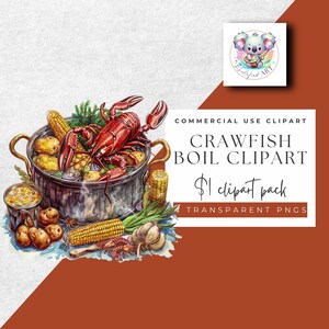 Crawfish Boil Clipart – Rustic Pot Feast | 4 PNGs 300 DPI - Instant Download