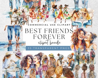 Best Friends Watercolor Clipart: 35 Transparent PNGs, Commercial Use