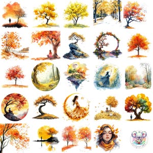 Acuarela Mabon Clipart PNG, Arte transparente del equinoccio de otoño, Escenas otoñales extravagantes para manualidades, invitaciones y diseños de temporada