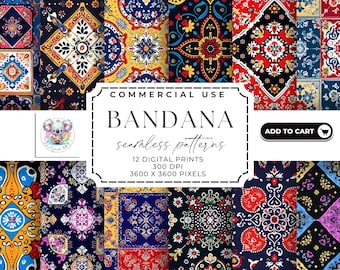 Bandana Seamless Digital Prints: Classic Western Patterns (300 DPI)
