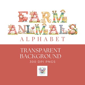 Fascino dell'alfabeto rustico - 26 lettere clipart di animali da fattoria - PNG ad alta risoluzione per decorazioni a tema country