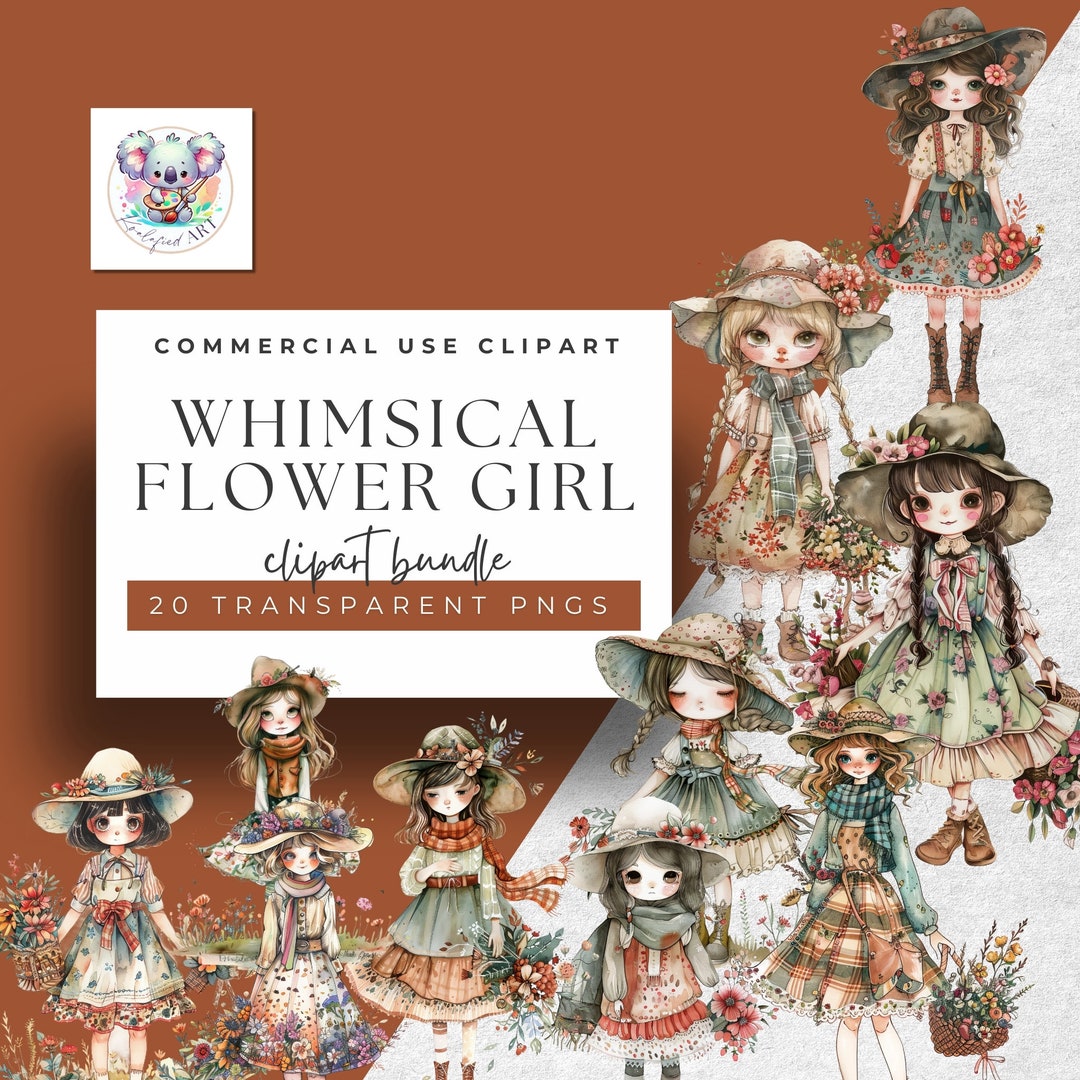 Watercolor Flower Girl Clipart: Whimsical PNG Bundle (digital Download ...
