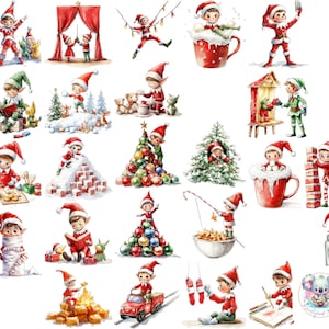 70 Weihnachtselfen Illustrationen zum Basteln und Dekorieren