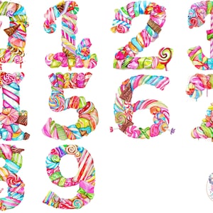 Słodkie Candyland Numbers Cliparts PNG: Pełny zestaw 0-9, 300 DPI przezroczystych liczb do kreatywnych zaproszeń i dekoracji