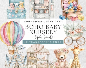 Boho Nursery Clipart: 40 Watercolor Animal PNGs (Digital Download)