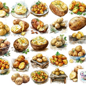 Aquarell Kartoffel Clipart PNG: 24 rustikale Kartoffel Illustrationen für DIY Handwerk, Bauernhaus Dekoration und Comfort Food Projekte