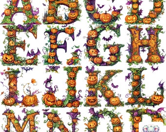 Halloween Alphabet Clipart: Spooky Pumpkin Letters (PNG Digital Download)