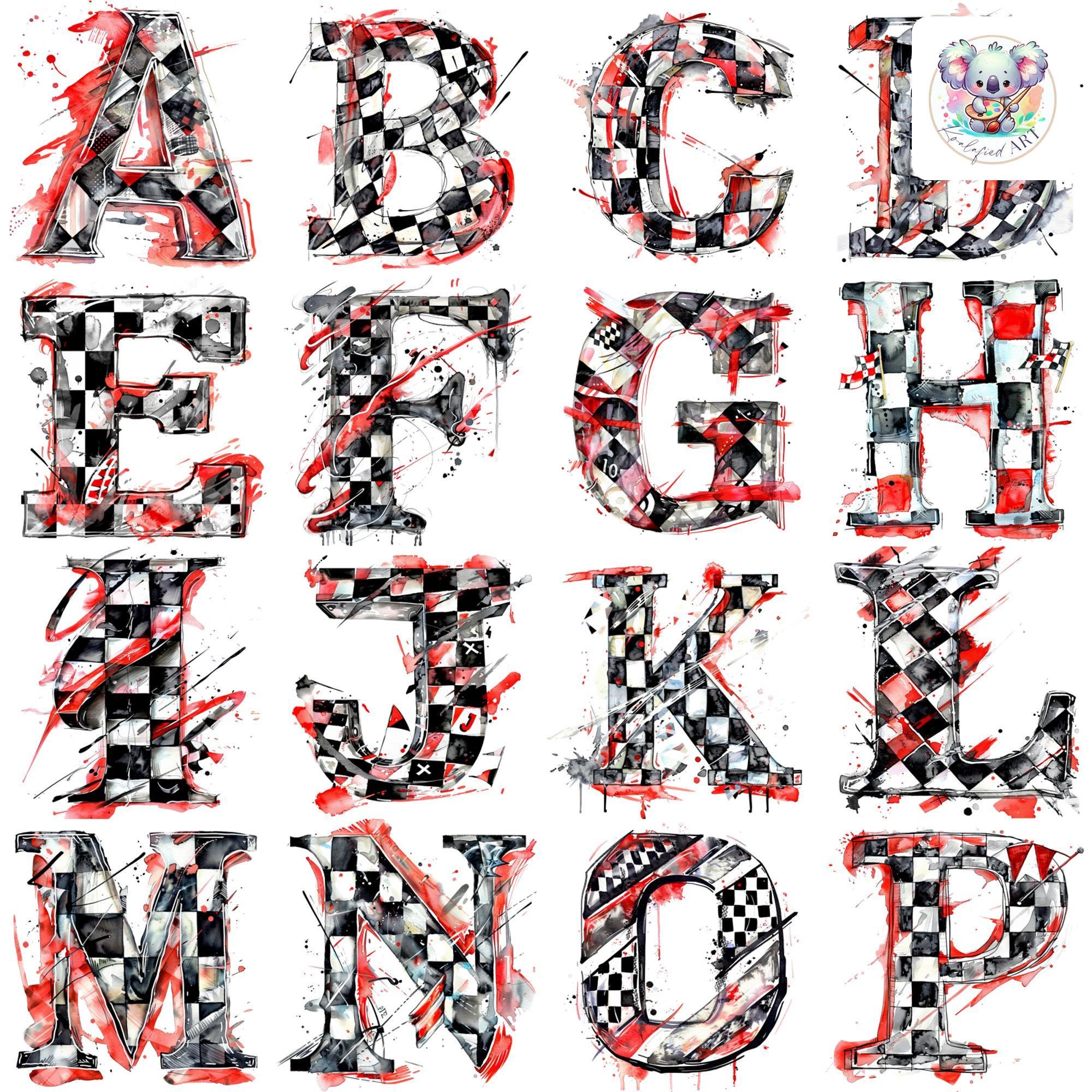 Letter R Checkered Racing Checkered Flag Racing Alphabet Clipart: Sporty Letters (PNG, 300 DPI ...
