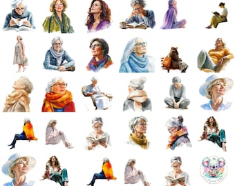 Watercolor Middle Aged Woman Clipart: Elegant Ladies PNG (Digital Download)