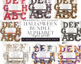 Halloween Alphabet Clipart Bundle: Spooky Gothic, Witch, & Bloody Letters (PNG Digital Download)