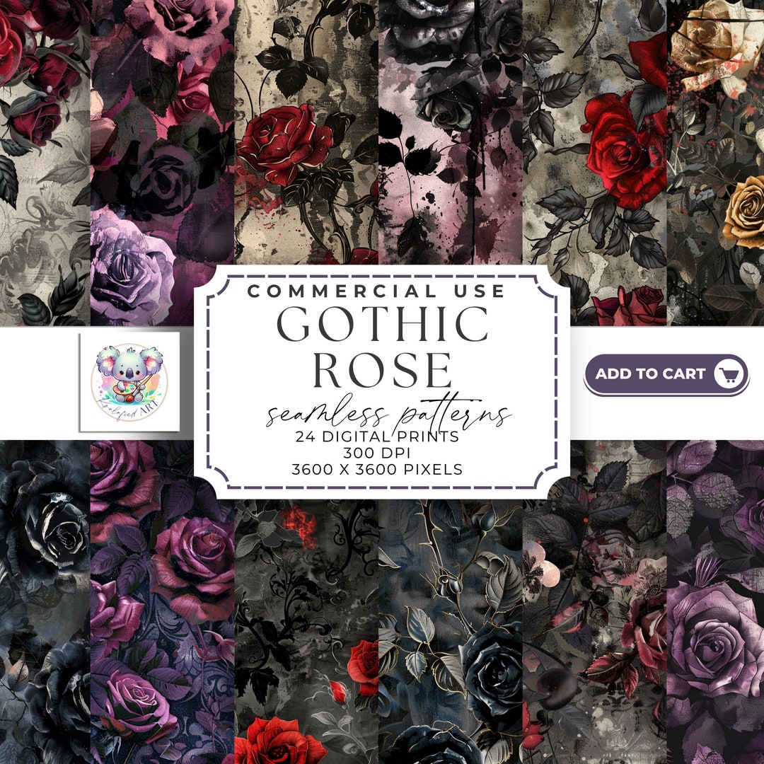 Gothic Rose Seamless Pattern: Dark Romance Digital Paper (300 DPI) - Etsy