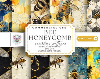 Patrón sin costuras de panal de abeja: 40 impresiones digitales de alta resolución (300 ppp)