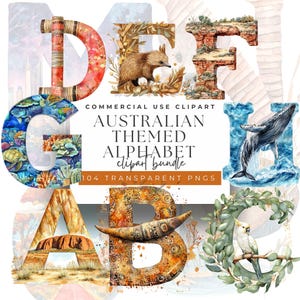 Australian Alphabet Clipart: Watercolor Aussie Animals & Landmarks (PNG Download)