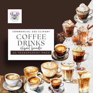 Café Creations - Clipart de amante de café em aquarela - 20 PNGs inspirados em baristas, 300 DPI para menus e blogs