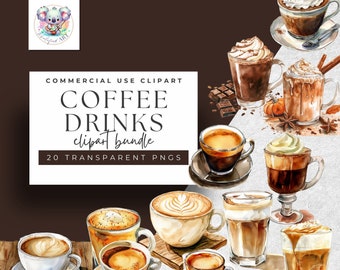 Watercolor Coffee Clipart: 20 Barista PNGs, Café Art (300 DPI)