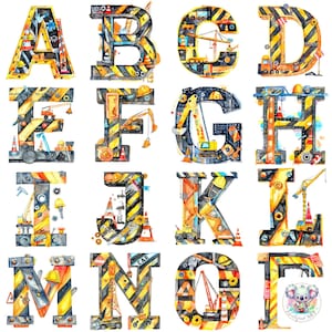 Cliparts PNG del alfabeto para fiestas de construcción en acuarela creativa: 26 letras únicas de 300 ppp para proyectos de bricolaje, invitaciones y más