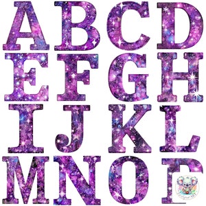 Alfabeto Glitter Lavanda Clipart PNG: 26 Ilustrações de Letras Decorativas de Alta Resolução e 300 DPI para Designs Criativos, Convites, Artesanatos