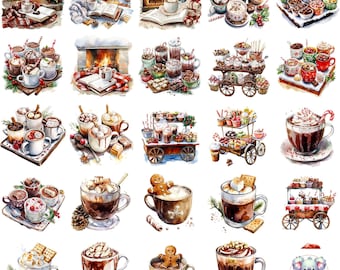 Chocolate caliente navideño: PNG festivos (descarga digital)