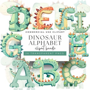 Dinosaur Alphabet Clipart - Transparent PNGs - A to Z Dino Letters, Commercial Use, Sublimation Monogram Alphabet