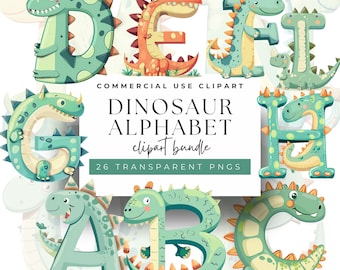 Dinosaur Alphabet Clipart - Transparent PNGs - A to Z Dino Letters, Commercial Use, Sublimation Monogram Alphabet